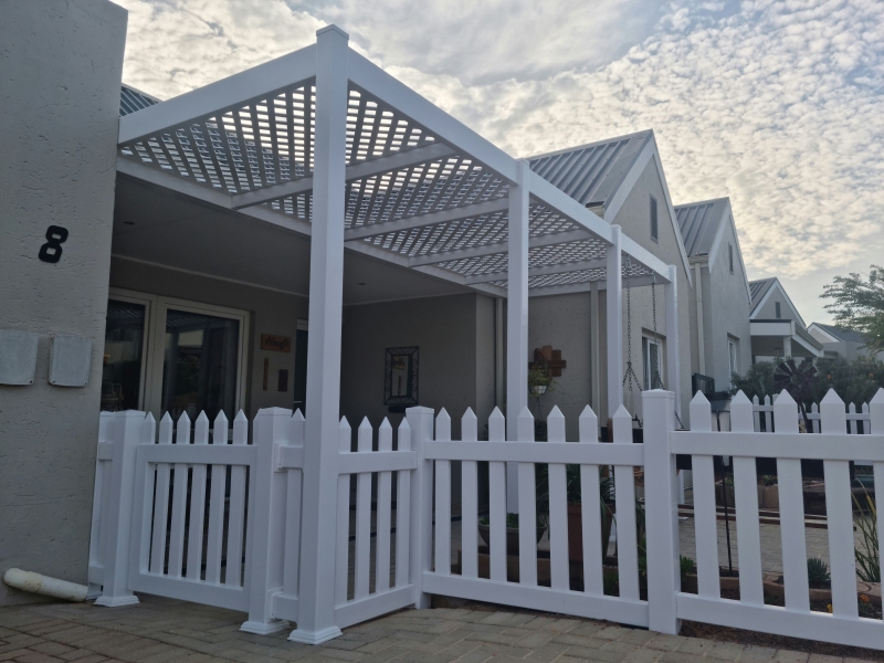 swartland pvc pergola malmesbury pvc fence fonteine village contractor value fencing pergola gate maintenance free estate fencing swartland cnc welded pvc pedestrian gate modern pergola with trellis c